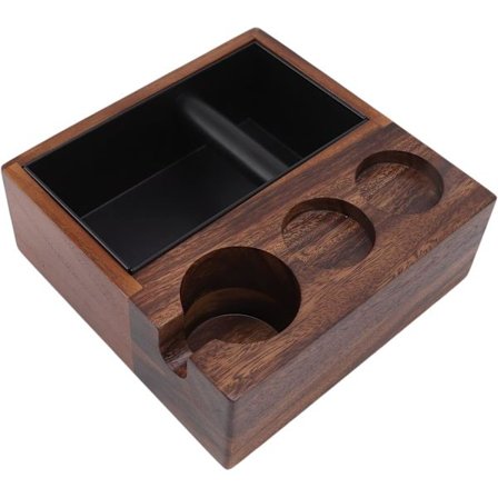 Kaffetampningsställ, 4 i 1 Valnöt Café Tampershållare Kaffeknocklådor med Slaglåda, Kaffedistributionsstation för Kaffebarer, Kök, Kontor