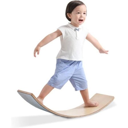 COSTWAY Balansbräda 90 x 30 CM Böjd med filt Trä Fitness Balansbräda Belastning 220 kg för yoga, sport för barn