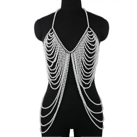 Dame Perle Sjal Halskæder Kropskæde Sexet Perlebesat Krave Skulder Perle BH Top Sweaterkæde Bryllupskjole Kropssmykker