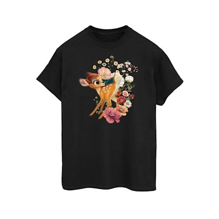 Disney Dam/Damer Bambi Meadow Bomull Boyfriend T-shirt M Svart