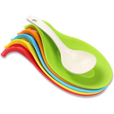 Pakke med 5 silikone køkken skehøjder, skehøjder, silikone skehøjder, til opbevaring af køkkenredskaber, skeer og retter (5 farver)