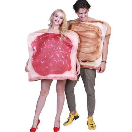 Par Halloween-kostyme Brødskiver Peanøttsmør Og Gele Voksne Cosplay Fest Morsom Mat Maskot