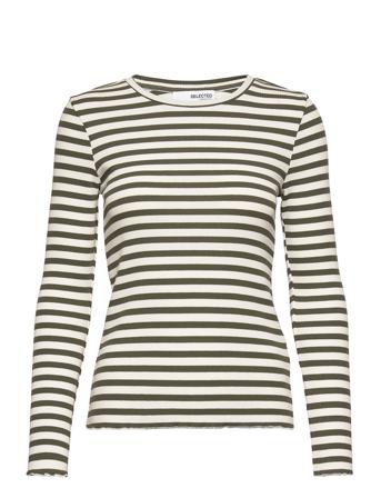 Slfanna Ls Crew Neck Tee Str S Langærmet T-shirt Multi/mønstret Selected Femme