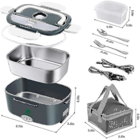 Elektrisk matboks 3 i 1 for bil/lastebil og kontor, bærbar varmer 220v & 12v 24v matvarmer i rustfritt stål (FMY)