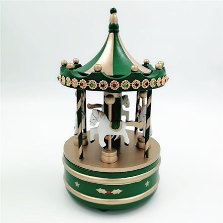 Tommer Træsnurrende Karrusel Cottage Garden Hestekarrusel Musikalsk Julefigur, Grøn