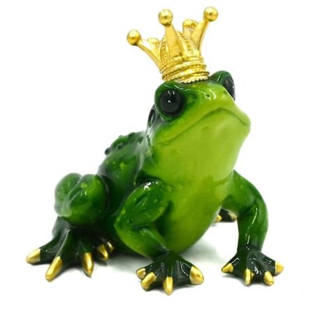 Froskeprins med krone ornament samleobjekt søt figur frosk sittende skulptur