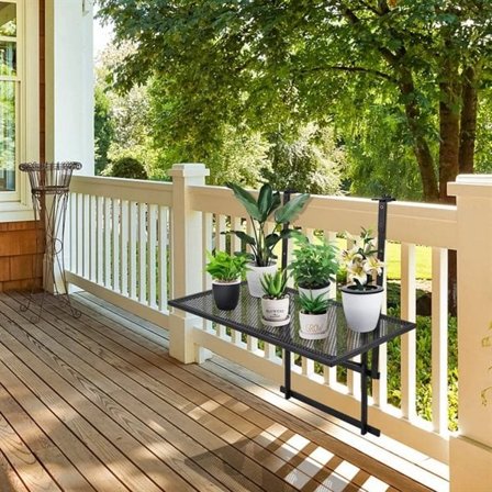 Altanbord til rækværk med justerbar højde – Sort