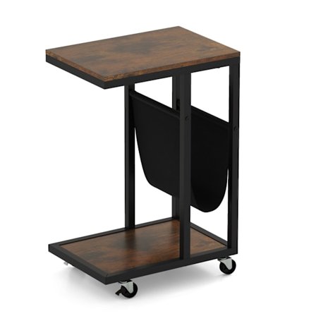 C-format sidobord med hjul, metallram, förvaring