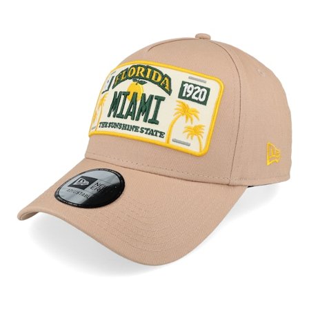 New Era - Miami License Plate Florida Terracotta A-Frame Adjustable Adjustable Beige Cap - @ Hatstore