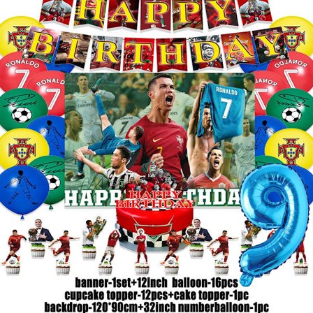 Cristiano&Ronaldo-teema Lasten syntymäpäiväjuhlakoristelu Jalkapalloilija Cr7 Ilmapallobanneri Taustat Kakkupäälliset Lapsille Aikuinen Lahja