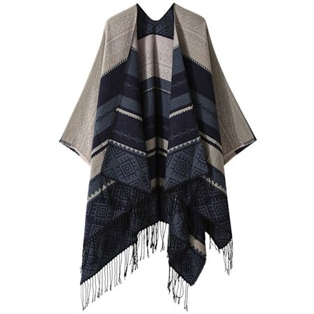 Smuk dame vintage stil kappe boheme sjal wrap trykt kvast cardigan etnisk stil sjal