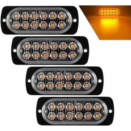 #QD#4stk Ultra Slim 12LED nødstrobelys gul varsellys blinkende varsellamper Universal kompatibel med bilkjøretøy Lastebil 12-24V