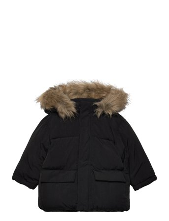 Puffer Coat With Fur-Effect Hood Black Mango
