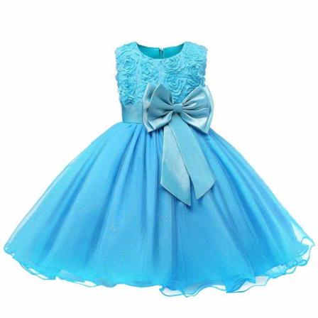 Festklänning Med Rosett Och Blommor - Turkos (130) Turquoise One Size