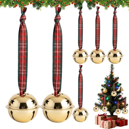 Juleklokker til dekoration, festlige 6-delte klokkespil | Juleophæng i metal, til lejlighedsindgang, væg på landet, indendørs