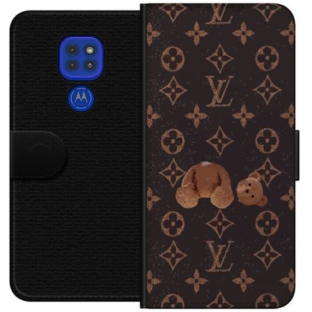 Kompatibel Tegnebogsetui til Motorola Motorola Moto G9 Play Luksuriøst monogrammønster med knust bamse i mørk modeæstetik