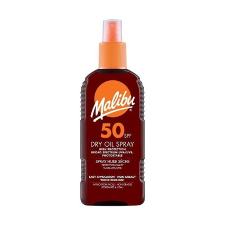 Malibu SPF 50 Non-Greasy Dry Oil Spray for Tanning, High Protection, Water Resista 200 ml, Skincare, Solcreme, Solcreme Til Ansigtet