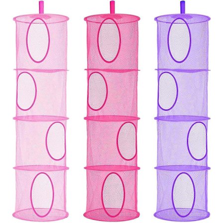 4-lags Teddy Oppbevaring Hengende Nett, 3 STK Sammenleggbar (Rosa, Rose, Lilla)