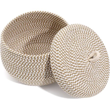 Multifunktionell förvaringskorg förvaringskorg rund förvaringskorg med lock organisationslåda med lock bomullsrepkorg med lock dekorativ korg