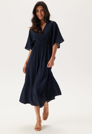 Happy Holly - Crinkle Midi Dress - Navy
