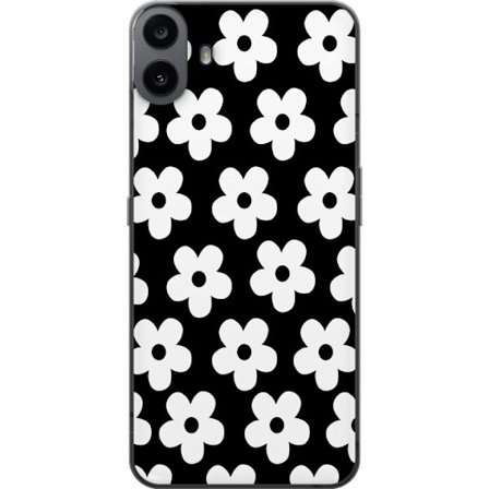 Yhteensopiva Puhelinkuori Nothing Nothing CMF Phone 1 Mustavalkoinen kukkakuvio minimalistisessa skandinaavisessa muotoilussa, jossa voimakas kontrast