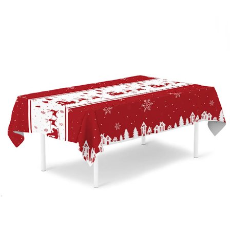 Mub- Christmas Tablecloths Santa Claus Snowflake red flower Tablecover Stain-Resistant tablerunner for Christmas table decorations