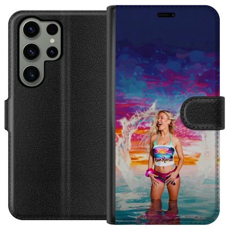 Kompatibel Tegnebogsetui til Samsung Galaxy S23 Ultra Blond kvinde i farverigt strandtøj, der leger i havet ved solnedgang