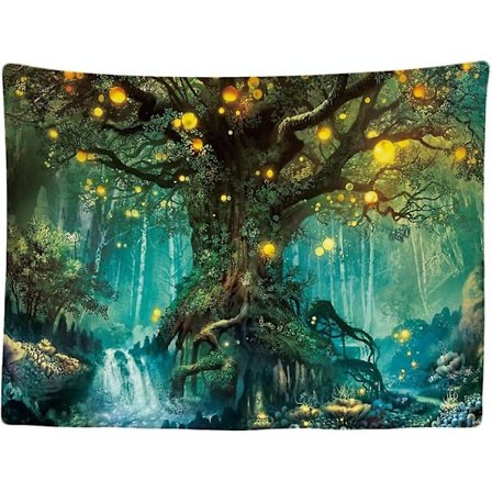 Dekorativt veggteppe til soverom - Alve-tre Magi Natur - 200 x 150 cm Stort - Stofftapet - Tapet Estetisk Vegg - Panoramadekorasjon