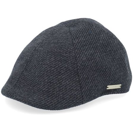 Seeberger - Svart flatcap Keps - Fabric Black Flat Cap @ Hatstore