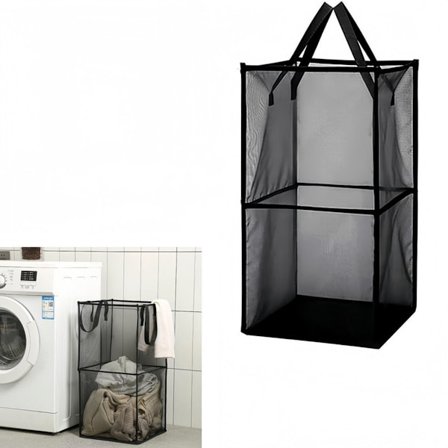 1-pak - Sammenklappelig vasketøjskurv - Opbevaringskurv i mesh - Kurv til snavset tøj - Sammenklappelig - Sort