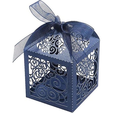 50 stk bryllupsgaveesker Laser Cut esker Festgaveeske Små gaveesker Blonder Godteriesker til bryllup Baby Shower Bursdagsfest med bånd (Marineblå,