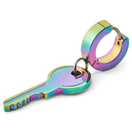 Pendiente de aro con colgante de llave arcoíris Floyd para hombres - Pendientes de aro con colgante