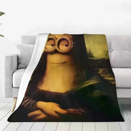 ss699 Minions Mug Shot Morsom Mona Lisa Mug Shot Strikkede Tepper Grusomme Meg Fleecepledd Sengdekorasjon Myke Varme Sengetepper[D]