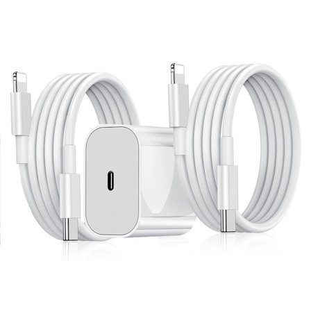 20W snabbladdningsadapter kompatibel med iPhone 14/14 Plus/14 Pro/14 Pro Max, 13/12/11-serien (adapter+2 st 2m-kabel)