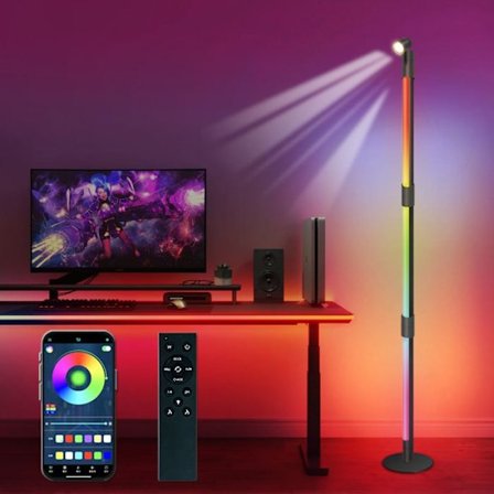 SWAREY Gulvlampe Stue LED Ambient Light Bluetooth RGB Farve APP Kontrol Music Sync 135cm