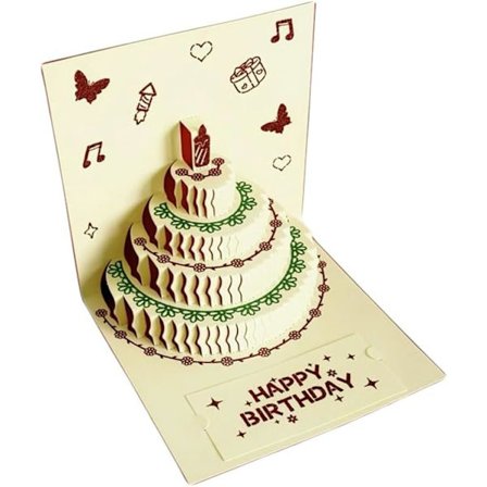 3D Gratulasjonskort – En unik sammenleggbar bursdagsgave med en pop-up kakedesign