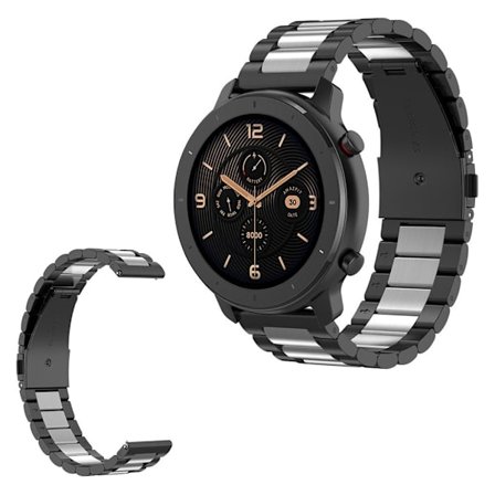Garmin Vivoactive HR / Samsung Galaxy Watch Active / Gear S2 / Amazfit GTR 42mm rostfritt stål klockarmband - svart / silver / svart