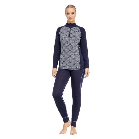 Dovre Långärmad T-shirt Med Dragkedja - Ull Linnen Dam Blå L