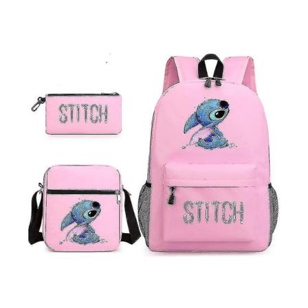 Lilo & Stitch Ryggsekk Tredelt Sett Skolesekk Farge Rosa - WELLNGS