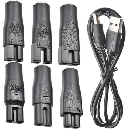 7 stk. strømkabel 5V erstatningsoplader USB-adapter egnet til elektriske hårklippere, skægtrimmere, barbermaskiner, skønhedsinstrumenter, bord L (FMY)