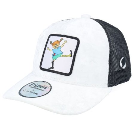 Pippi Långstrump - Vit trucker Keps - Kids Pippi Pose White/Black Velvet Trucker @ Hatstore