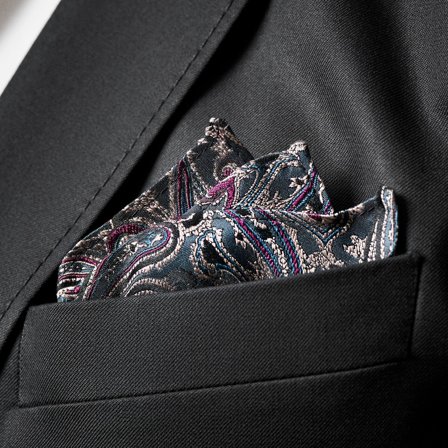 Fazzoletto da taschino in seta con motivo paisley blu scuro e verde scuro per uomini - Fazzoletti da taschino fantasia