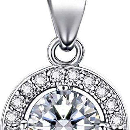 Kedja damhalsband i sterlingsilver med runt hänge med 3A 6 mm kubisk zirkonia, 45 cm låda