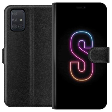Kompatibel Tegnebogsetui til Samsung Samsung Galaxy A71 Neonbogstav S i lyserød og blå toner mod en mørk baggrund, stilfuld bogstavkunst med retro-