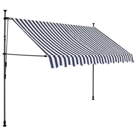 Vidaxl Markis Manuellt Infällbar Med Led 300 Cm Blå Och Vit Multifärg