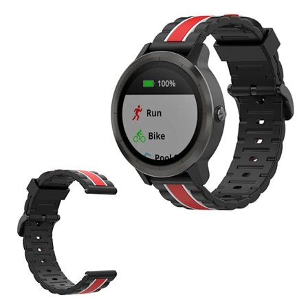 Wavy square silicone watch band for Garmin watch - Black / White / Red