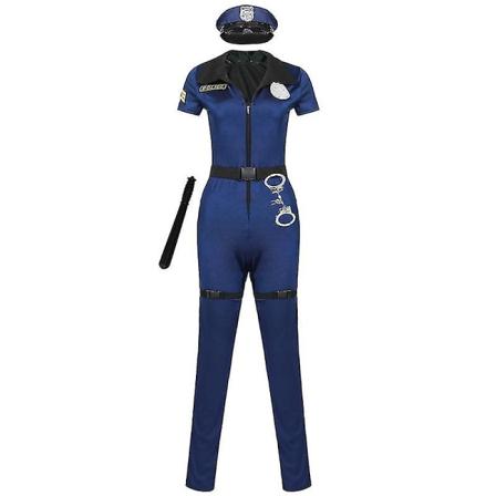 Halloweenkjoler Politi Kvinne Offiser Jumpsuit Kostyme Glidelås Fantasy politiantrekk med tilbehør Cosplay Carnival Halloween Fancy Festkjole Høy Qu 