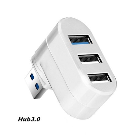 3-i-1 USB 3.0 Hub-adapter 3-ports splitter med kortleser for bærbar PC, stasjonær PC, hvit