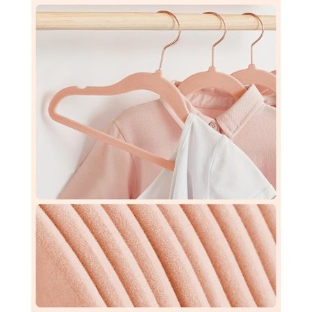10-pakks fløyels kleshengere med 360° svingbare kroker i roségull, plassbesparende sklisikre kleshengere, søt rosa