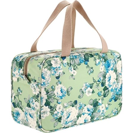Stor toilettaske til kvinder, vandtæt toilettaske, makeup taske, kosmetiktaske, svømmetaske, træningstaske (grøn blomst)
